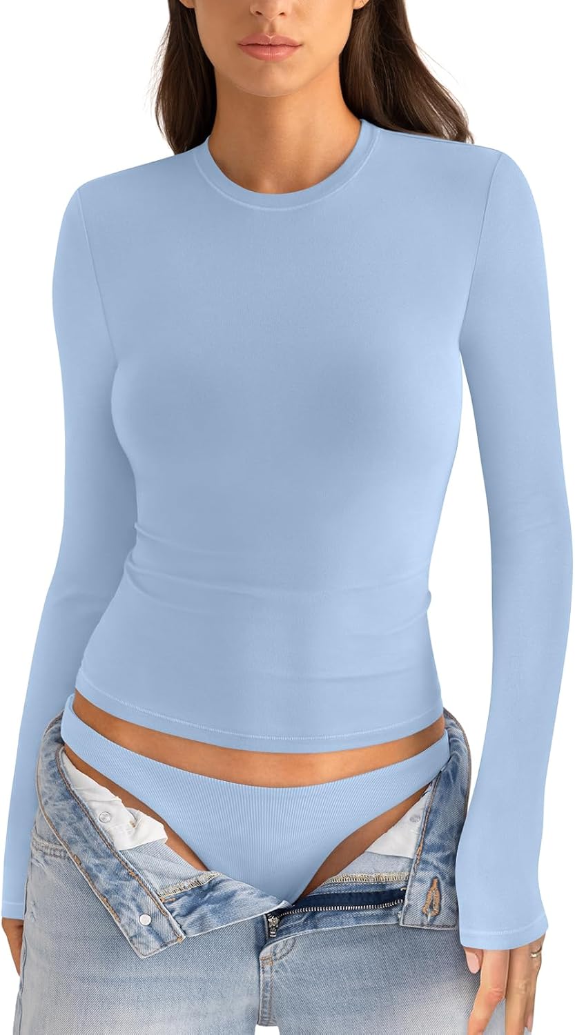 EasyGala Womens Cotton Long Sleeve Shirts Crew Neck Fitted Basic Going Out Outfits Undershirt Spring Fall Clothes 2026.