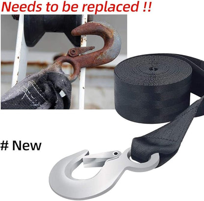 Boat Trailer Winch Strap 2" x 20' with Hook Replacement, 10000 lbs Breaking Strength, Loop End for Boats, Trailer, Wave Runner, Towing, Heavy Duty Equipment