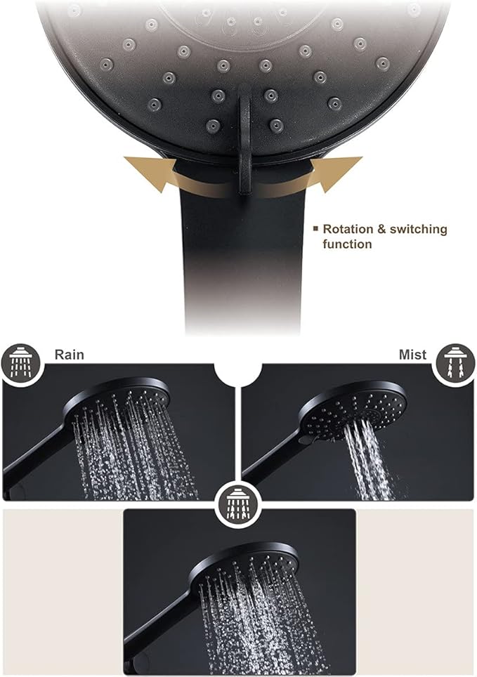 Handheld Shower Head 3 Spray Modes Adjustable Water Saving Shower Head Replacements Self-Cleaning Hand Shower with Easy-Cleaning Abs Plastic Nozzles,Black