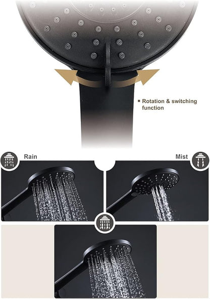 Handheld Shower Head 3 Spray Modes Adjustable Water Saving Shower Head Replacements Self-Cleaning Hand Shower with Easy-Cleaning Abs Plastic Nozzles,Black