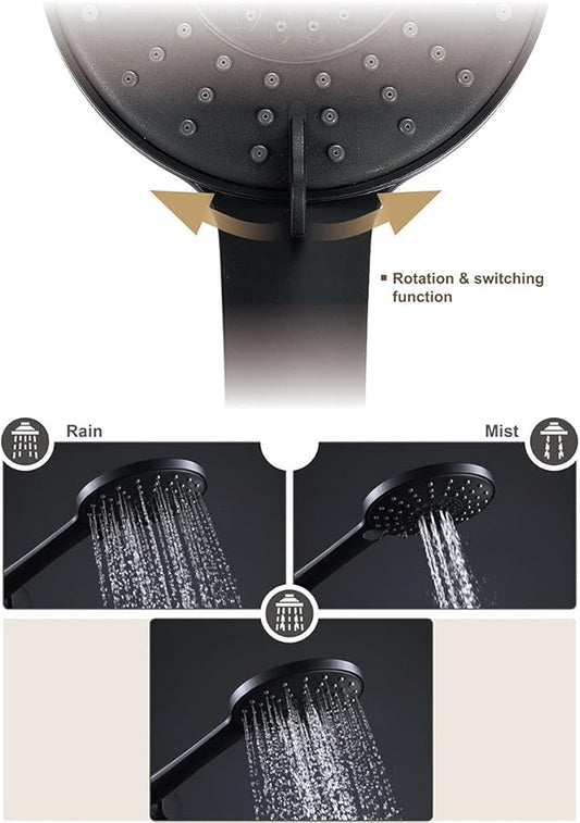 Handheld Shower Head 3 Spray Modes Adjustable Water Saving Shower Head Replacements Self-Cleaning Hand Shower with Easy-Cleaning Abs Plastic Nozzles,Black