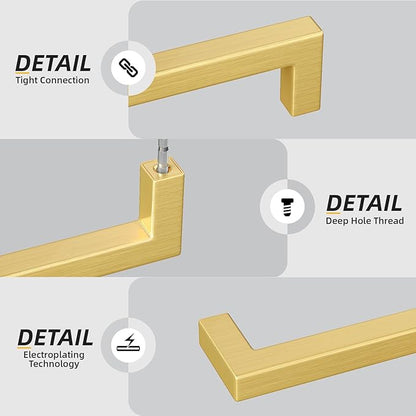 goldenwarm 45 Pack 5 inch Gold Cabinet Pulls Brushed Brass Drawer Handles Modern Square Stainless Steel Hardware Pull for Kitchen Cupboard Dresser