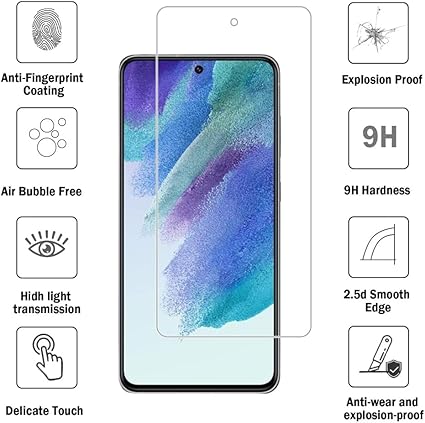 Screen Protector for Samsung Galaxy S21 FE 5G Tempered Glass Film 9H Hardness Scratch Resistant HD Clear2-Pack