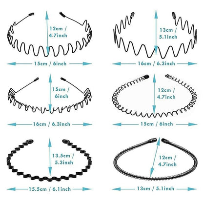 Metal Headbands for Men Fashion Headband for Women, Unisex Wavy Hair Bands Outdoor Sports Head Bands Simple Elastic Non-Slip Hair Accessories (6 Pack)