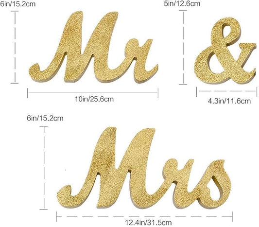 Wedding Decorations,Gold Mr and Mrs Signs Wedding Sweetheart Table Decorations, Wooden Freestanding Letters Wedding Shower Gift
