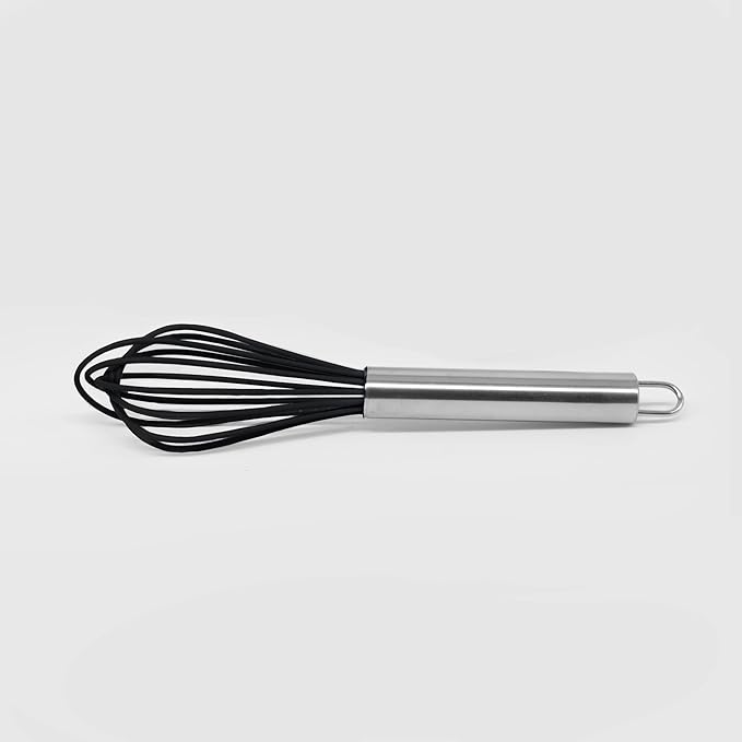 8" Stainless Steel Black Silicone Whisk