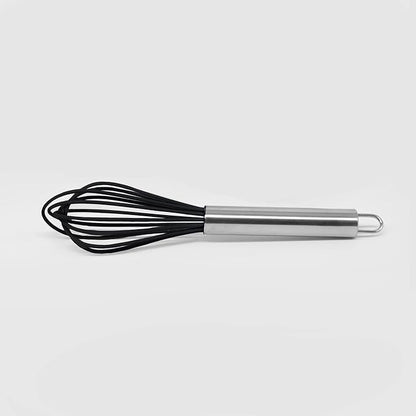 8" Stainless Steel Black Silicone Whisk