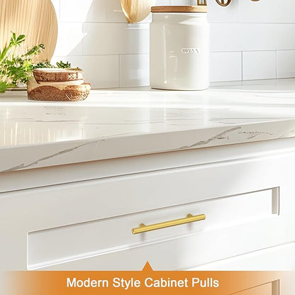 Probrico 10 Pack 4 Inch Center-to-Center Kitchen Cabinet Pulls T Bar Gold Cabinet Handles Modern Drawer Hardware Dresser Pulls, 6-45 Inch Total Length