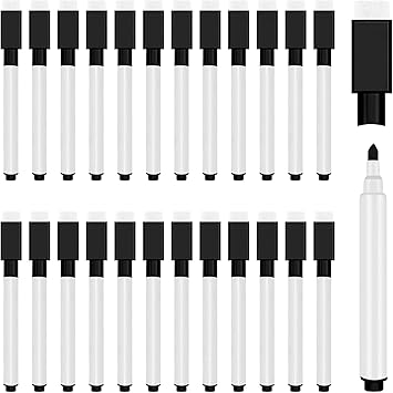 25 Pcs Black Magnetic Dry Erase Markers with Eraser Cap, White Board Mini Dry erase Markers Bulk, Fine Point Tip Student White Board Markers for Teachers Office School Supplies