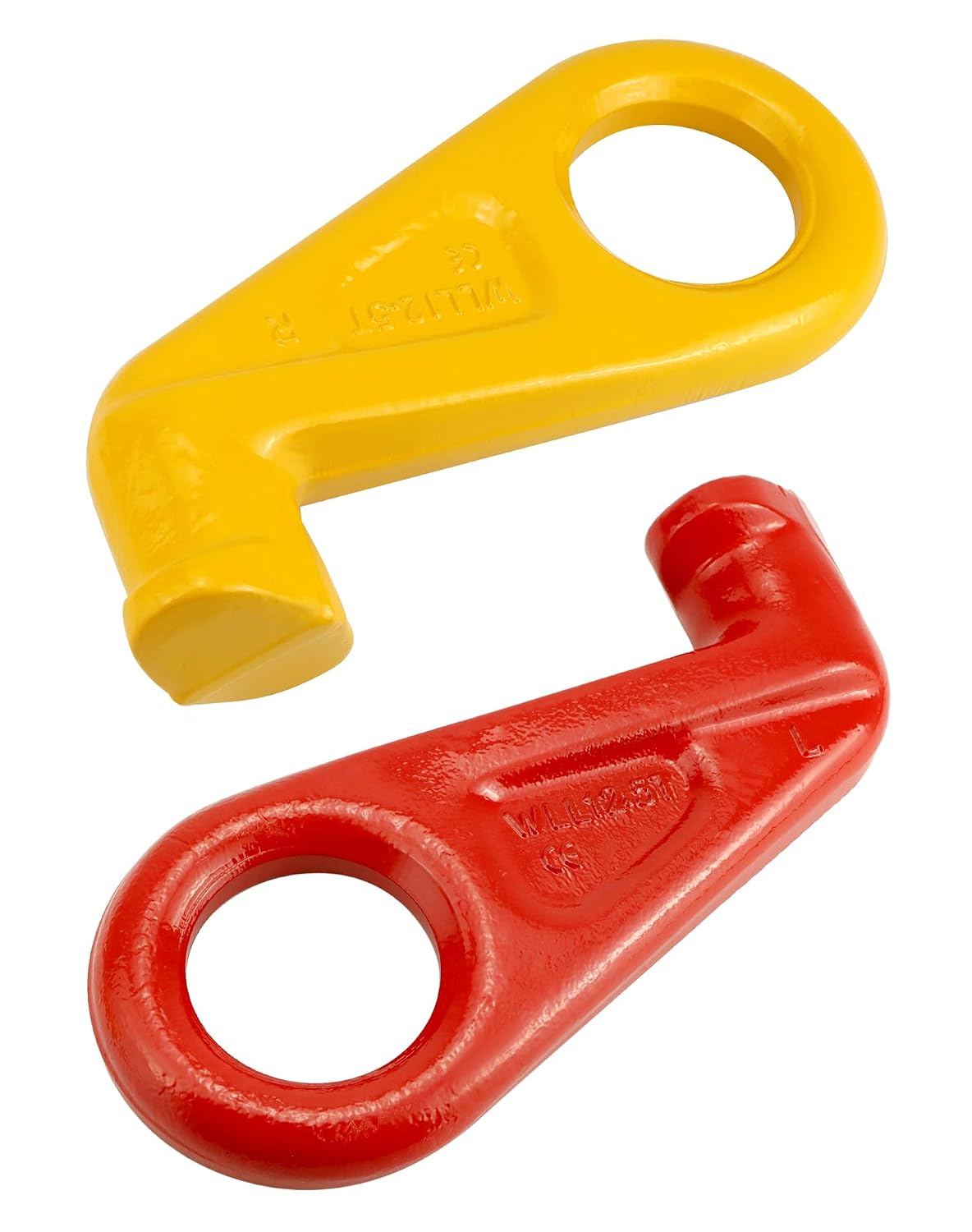 QWORK Shipping Container Lifting Hooks, 2 Pack 12.5 T Left & Right 45 Degree Alloy Steel Container Hook Lifting Lug for Shipping, Cargo, Storage, Moving, Yellow (Minor Scuffs On The Hooks)