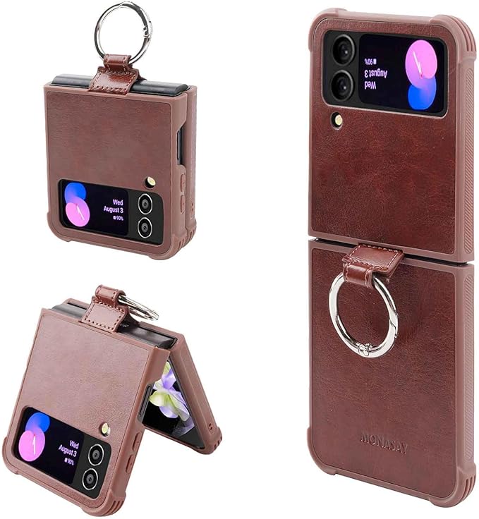 Phone Case Compatible for Galaxy Z Flip 4,[Screen Protector Not Included] Leather Cell Phone Cover with Ring Fit for Samsung Galaxy Z Flip 4 5G (Blue)