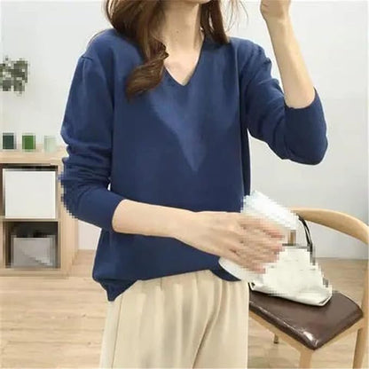 Spring Autumn V-Neck Knitting Pullover Ladies Fashion Sweater Female Loose Casual Top Women