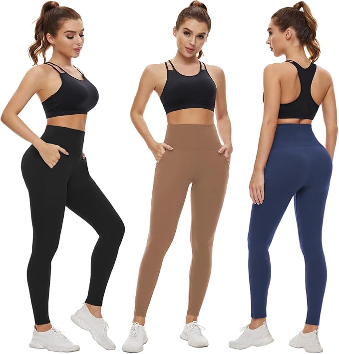 NEW YOUNG 3 Pack Leggings with Pockets for Women,High Waisted Tummy Control Workout Yoga Pants