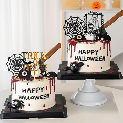 Halloween Cake Toppers Happy Halloween Cupcake Topper Acrylic Trick Or Treat Pumpkin Spider Bat Cake Decoration Party Supplies 6 PCS