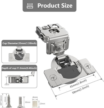 Asidrama 10 Pack 5 Pairs 1-1/4 inch Overlay Soft Close Cabinet Hinges Satin Nickel Hidden Hinges,105 Degree 6-Ways 3-Cam Adjustment Concealed Stainless Steel Hinges for Kitchen Cabinet Door