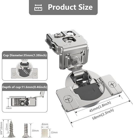 Asidrama 10 Pack 5 Pairs 1-1/4 inch Overlay Soft Close Cabinet Hinges Satin Nickel Hidden Hinges,105 Degree 6-Ways 3-Cam Adjustment Concealed Stainless Steel Hinges for Kitchen Cabinet Door