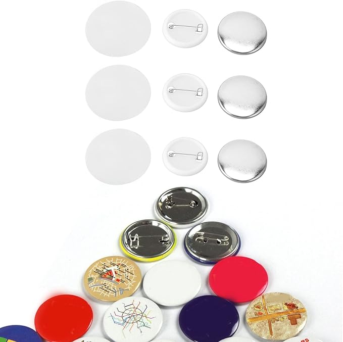 100 Sets Blank Button Making Supplies, DIY Pin Back Button Parts for Button Maker Machine Round Badge Pin Button Parts, Includes Metal Cover, Plastic Button Back Cover, Clear(32mm/1.25 inch)