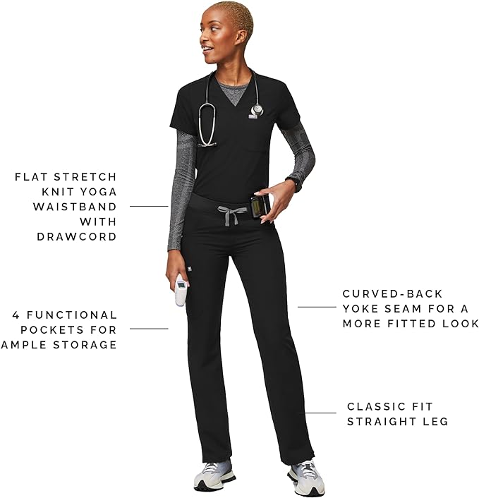 FIGS Kade Cargo Scrub Pants for Women — Classic Fit, Straight Leg, 4 Pockets, Yoga Waistband, Anti-Wrinkle - Large