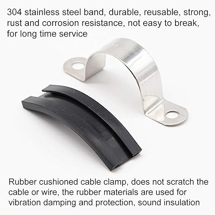 10 Pieces 25mm U-Pipe Clips with Rubber Cushioned Cable Clamp Rubber Lined U Clips EPDM Rubber Lined Mounting Brackets U Shaped Pipe Tube Wire Clamps Clips for Tube Or Wire Cord Installation