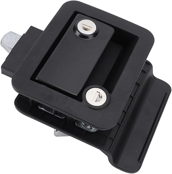 RV Door Lock, Enhanced Security for Motor Home Travel Trailer, Zinc Alloy with Switch, and Wearproof, Black Design, Dual Lock with Matching Keys, Dust Protection Foam, Screw