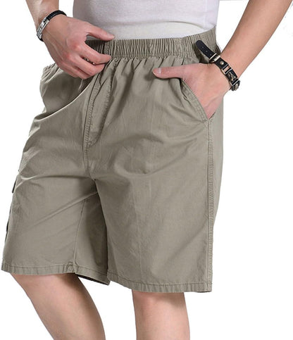 Men's Elastic Waist Cargo Shorts Lightweight Twill Drawstring Cotton Loose Fit Short