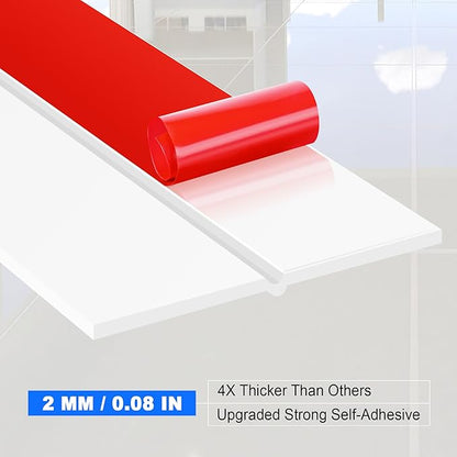 ToLanbbt Weather Stripping Silicone Door Seal Strip 2 in x 20 ft Door Draft Stopper Self Adhesive Door Draft Tape, Side  Bottom Gaps Insulation Strip for Glass Shower Door Sliding Door Window, White