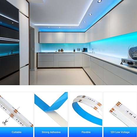 SEZO RGBW COB LED Strip FCOB RGBCool White 6000K 9.8FT DC12V 816LEDsm 12mm Width Flexible High Density Uniform Color Changing Light Strips RGBCW LED Tape for Home DIY Decoration Party