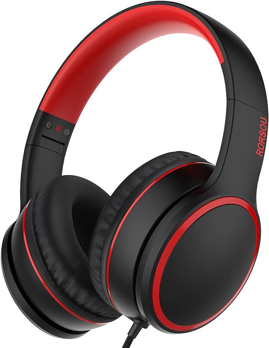 RORSOU R10 - Over-ear headphones with microphone, lightweight foldable stereo headphones with 1.5M tangle-free cable, portable wired headphones for smartphone, tablet, MP34 computer