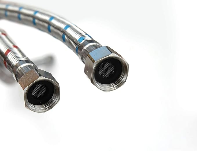 Homevacious 24-Inch Long Bathroom Kitchen Faucet Connector Braided Supply Hose 38-Inch Stainless Steel Female Compression Thread x M10 Male Connector, x 2 Pcs(1 Pair)