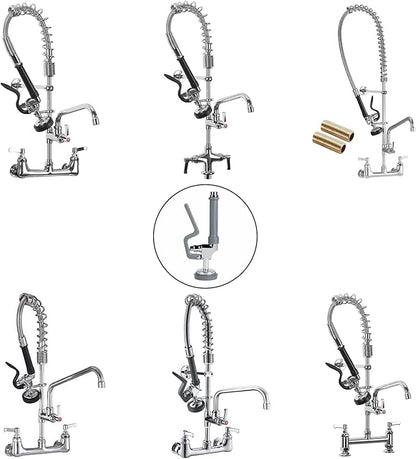 Commercial Sink Sprayer Head with Handle Grip, Pre Rinse Spray Valve for Restaurant Kitchen Faucet 1.42GPM High-Pressure Dish Sprayer Nozzle Assembly Replacement Kit Chrome Brushed (Gray)