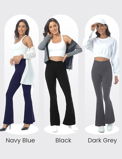 ZOOSIXX Black Flare Yoga Pants for Women, Crossover Soft Bootcut Leggings