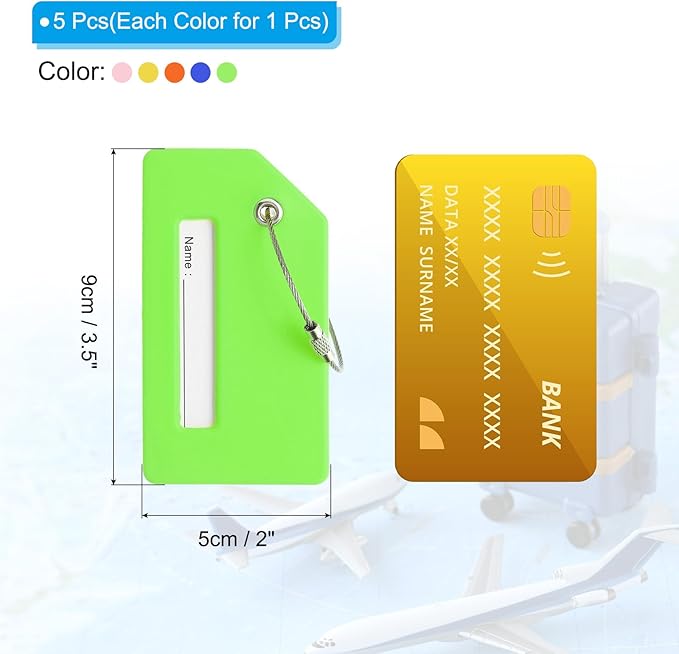 PATIKIL Silicone Luggage Tag, 5 Pcs Silicone Suitcase Tag Identifier Name ID Card Holder Privacy Protection with Stainless Steel Loop, YellowBlueFluorescent GreenOrangePink