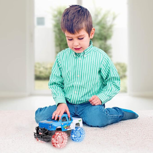 ArtCreativity Light Up Blue  White Monster Truck, 1 Piece, 8 Inch Monster Truck Toy with Flashing LED Tires  Batteries, Push n Go Car Toys for Kids, Fun Gift for Boys  Girls Ages 3  Up...