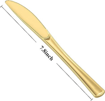 N9R 72 Pack Gold plastic Knives, Solid, Durable and Heavy Duty Plastic Knives, Perfect Utensils for Parties, Weddings and other Formal Events