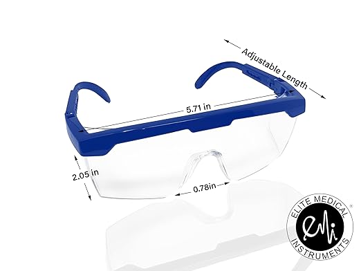 Elite Medical Instruments Full Frame Adjustable Eyewear Safety Glasses, Blue