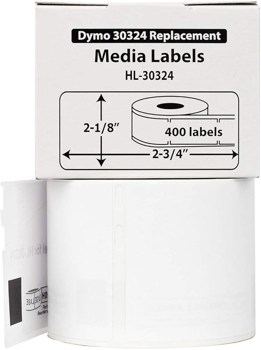 HOUSELABELS Compatible DYMO 30324 Media Labels (2-18" x 2-34") Compatible with Rollo, Some DYMO LW Printers, 6 Rolls 2400 Labels