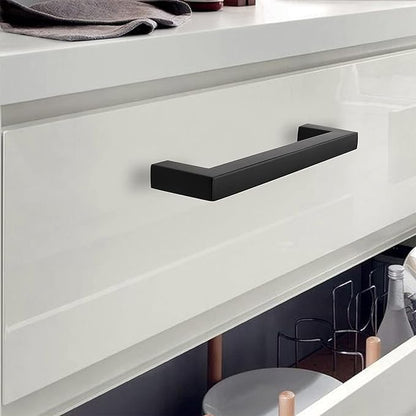 5 Inch Drawer Handle, Modern Square 5-12 Cabinet Pull, Zinc Alloy Metal, Kitchen Cabinet Handle, Center to Center 128mm, with Mounting Screws. (4, Matt Black)