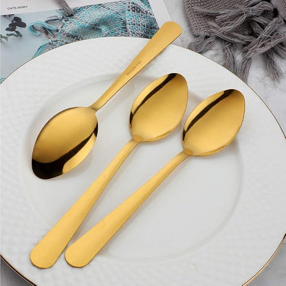 7 Inch Premium Stainless Steel Teaspoons Silverware Dongbo Dinner Spoons Rustic Spoons Flatware Set of 12 for Home Kitchen or Restaurant Dishwasher Safe Gold