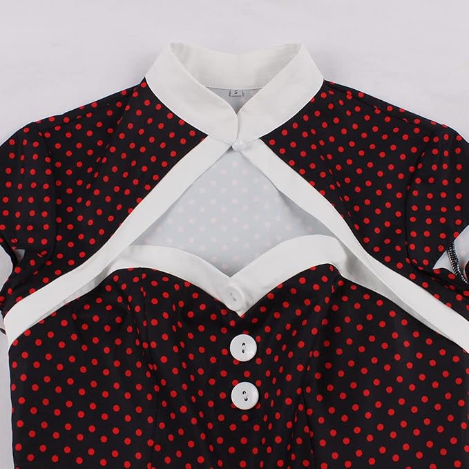 Women 50s 60s Vintage Sleeveless Cocktail Swing Dress 1950s Polka Dot Floral Audrey Rockabilly Prom Party Dress with Belt