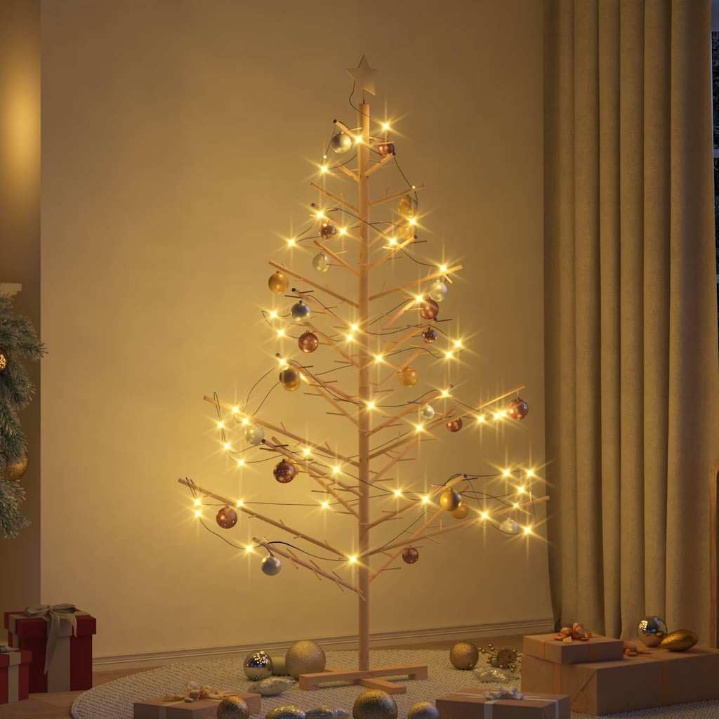 vidaXL Wooden Christmas Tree with Stand Natural 70,9" Solid Pine Wood, Living Room, Modern Wooden Christmas Tree, Minimalist Design, Beige Holiday Decoration, Indoor Festive Decor, Simple Pine