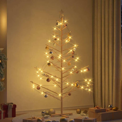 vidaXL Wooden Christmas Tree with Stand Natural 70,9" Solid Pine Wood, Living Room, Modern Wooden Christmas Tree, Minimalist Design, Beige Holiday Decoration, Indoor Festive Decor, Simple Pine