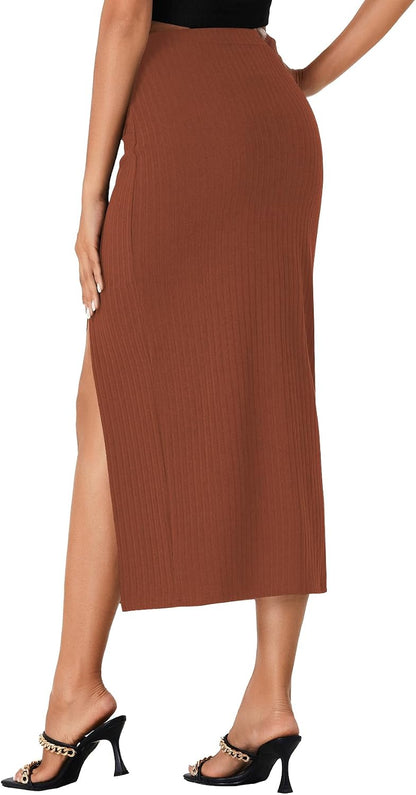 Women's High Waist Long Pencil Skirt Side Split Bodycon Party Club Night Out Midi Skirts