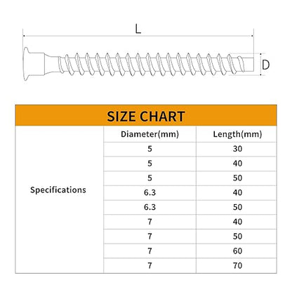 M7 x 40mm Confirmat Screws Black 20 PCs, Hex Socket Drive Countersunk Furniture Connecting Self-Tapping Screw Set Carbon Steel Zinc Plated
