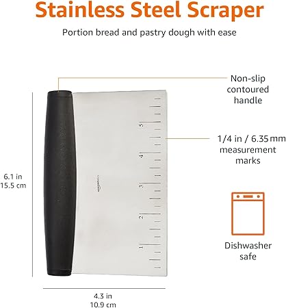 Basics Multi-Purpose Stainless Steel ScraperChopper with Contoured Grip, 6.1 inch, Black, Silver