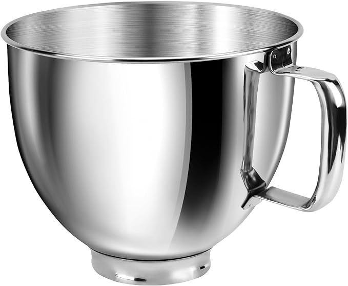 5 Quart Mixing Bowl for KitchenAid Stand Mixers, Food-Grade Stainless Steel Bowl with Handle & Clasp, Compatible with Tilt-Head 4.55 Qt Models Fits K45, K45SS, KSM75, KSM150, KSM95