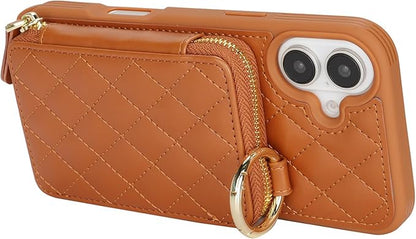 for iPhone 16 Plus Case Wallet with Card Holder for Women,for iPhone 16 Plus Phone case Wallet with Strap Credit Card Slots Crossbody with Kickstand Zipper Case-Brown