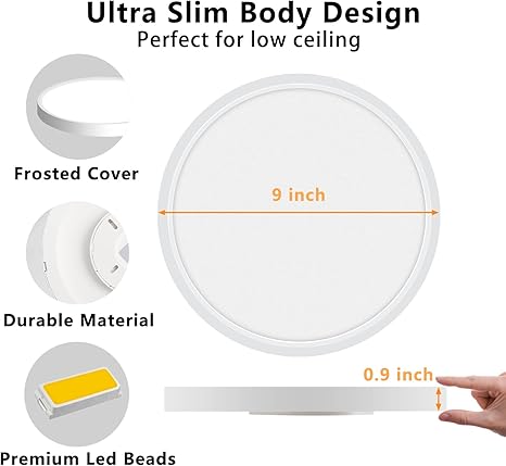 2PACK LED Flush Mount Ceiling Light Fixture, 9inch Modern LED Ceiling Light White 18W 5000K, Low Profile Slim Flat Surface Mount Ceiling Lights for Bedroom Kitchen Hallway Laundry Stairwell Basement