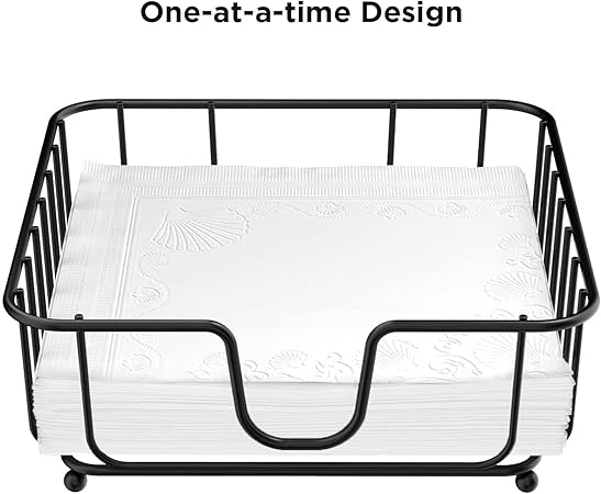 Napkin Holder for Table, Napkin Holders for Paper Napkins, Flat Metal Black Napkin Holders for Kitchen  Dining Table, 6.9" x 6.9" x 2.2" Inside Size (Black)