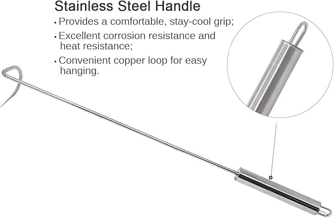 Food Flipper Turner Hooks Stainless Steel BBQ Meat Hook Cooking Barbecue Turners Hooks Grill Accessories for BBQ Steak,Tri-Tips,Patties Sausages Ribs Chicken Breast Roasts