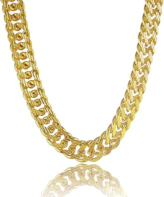 Men's Hip-Hop 30 Inch 14k Gold Plated Cuban Link Curb Chain Necklace with Diamond Heavy Cuts By Naivo-LSDMY Store